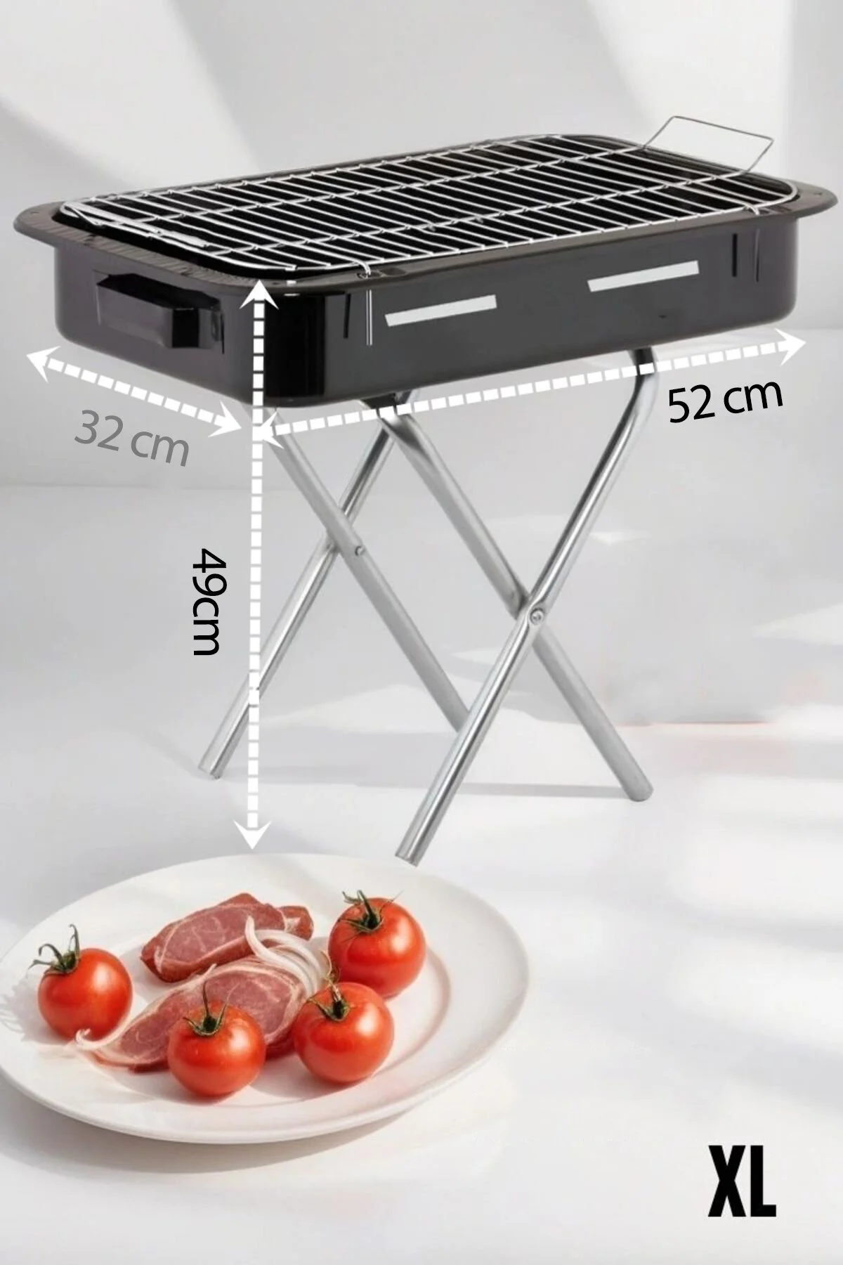 Emaye Mangal Katlanır Ayaklı 52 X 32Cm XL - 2 Adet Yelpaze Hediyeli 2